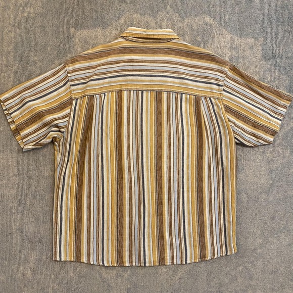 PrAna Shirt Mens Large Multicolor Stripe Short Sleeve Button Up Casual Woven - Picture 7 of 8
